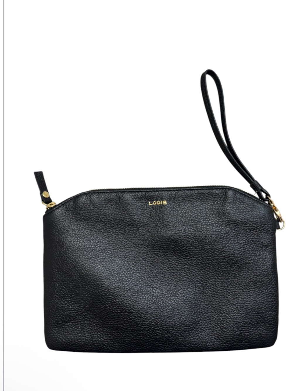 Lodis black leather large zipper clutch bag